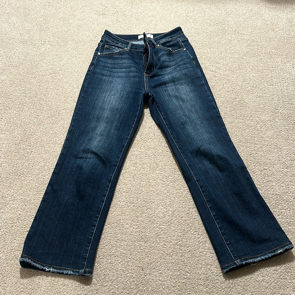 Risen crop kick flare jeans in dark wash